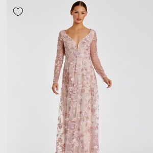 Mac Duggal Pink Floral Bishop Sleeve Gown